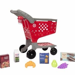Target Red and Gray Toy Shopping Cart with Play Food